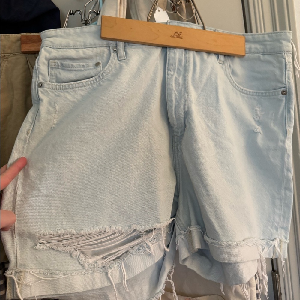 Light Blue Distressed Denim Shorts